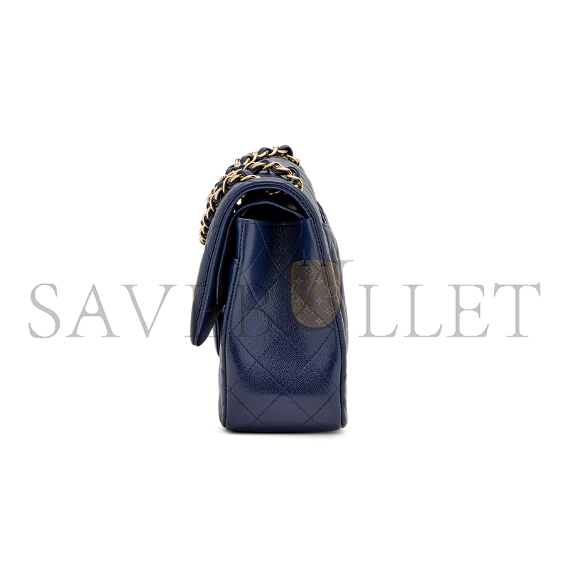 CHANEL MASTER NAVY BLUE QUILTED CAVIAR JUMBO CLASSIC DOUBLE FLAP BAG PALE GOLD HARDWARE (30*20*10cm)